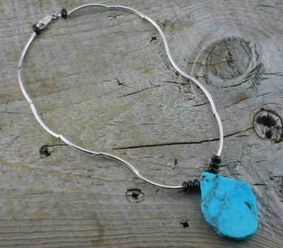 Turquoise Jewelry Turuoise Slab& SIlver Necklace